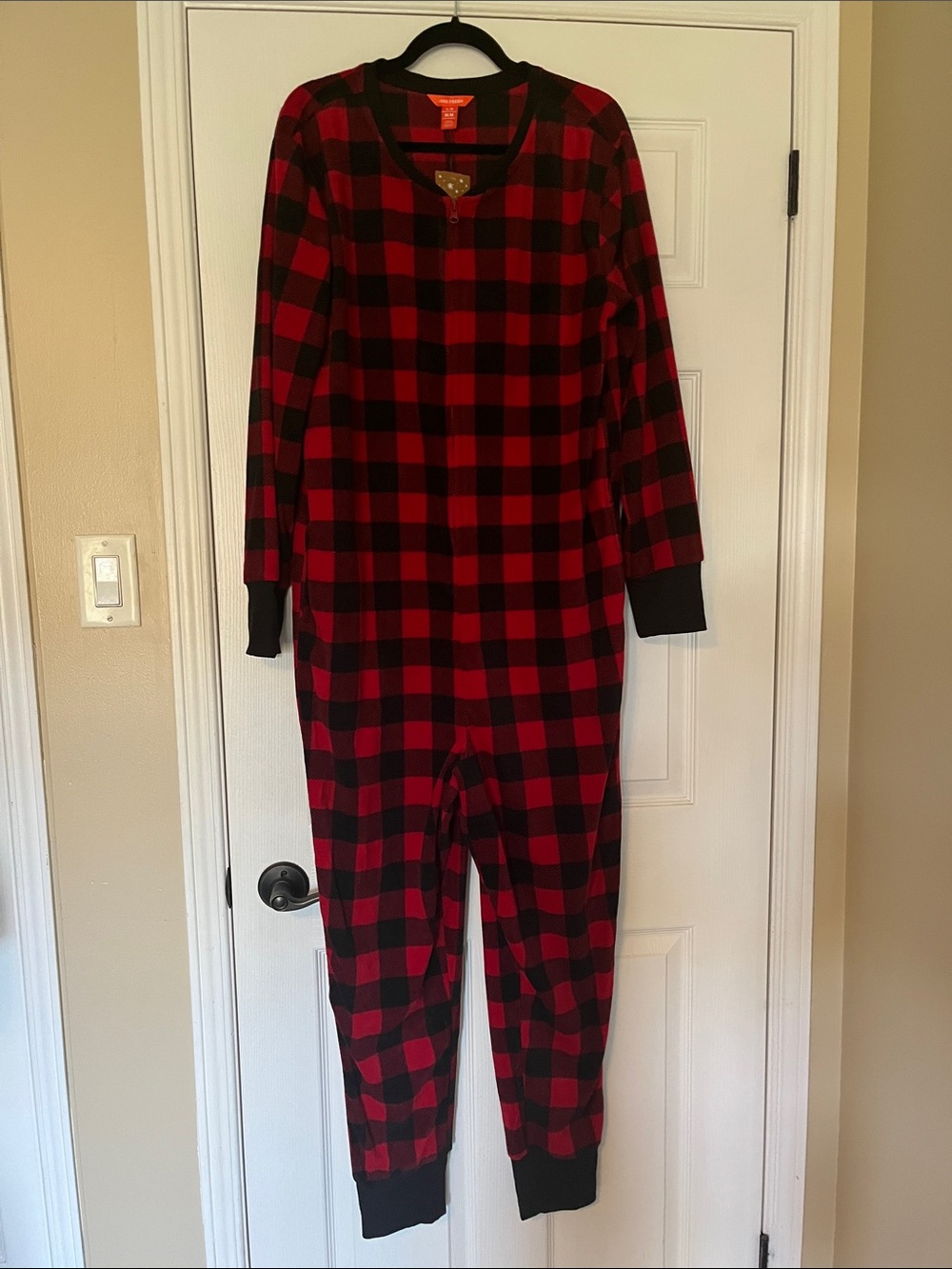 Unisex Red and Black Buffalo Plaid One-Piece Pajama - Cozy Zip Neck